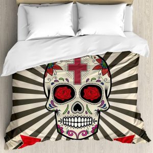 Day Of The Dead Floral Sunburst Duvet Cover and Pillowcase Set Bedding Set