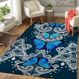 Detailed Blue Butterflies Carpet Living Room Rugs