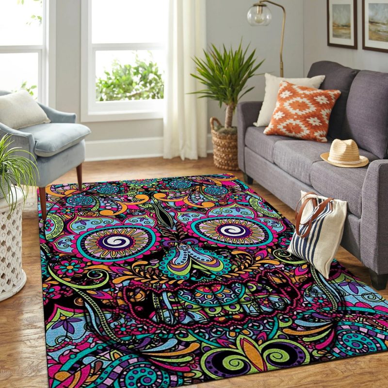 Detailed Boho Skull Carpet Living Room Rugs