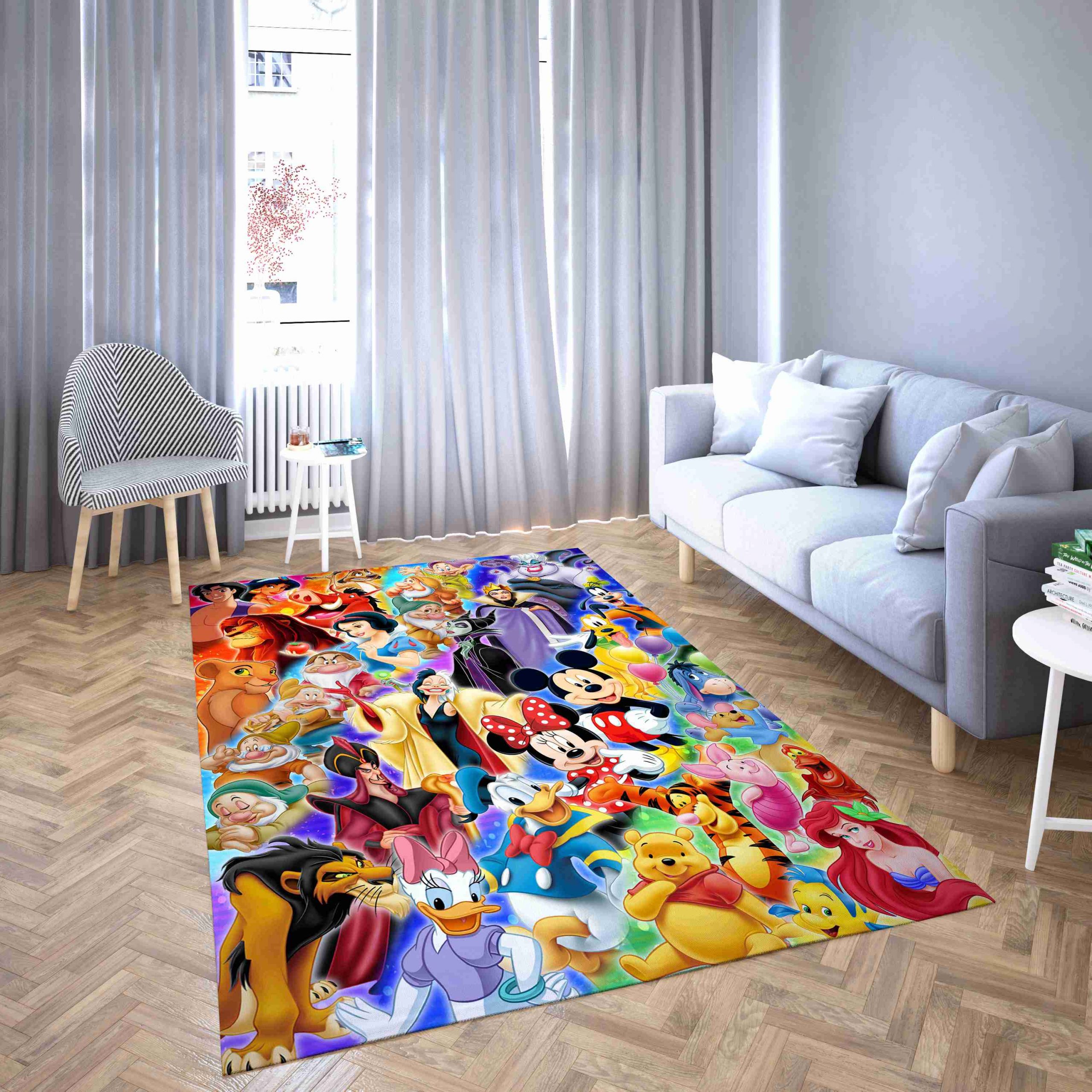 Disney Cartoon Characters In One Picture Living Room Rug Carpet