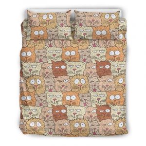 Doodle Brown Cats Duvet Cover and Pillowcase Set Bedding Set