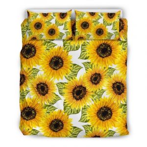 Doodle Sunflower Pattern Print Duvet Cover and Pillowcase Set Bedding Set
