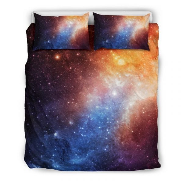 Fiery Universe Nebula Galaxy Space Print Duvet Cover and Pillowcase Set Bedding Set