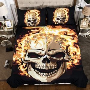 Flame Skull Orange Fire Duvet Cover and Pillowcase Set Bedding Set