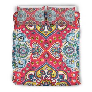Floral Paisley Mandala Print Duvet Cover and Pillowcase Set Bedding Set