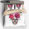 Flowers Skull Duvet Cover and Pillowcase Set Bedding Set