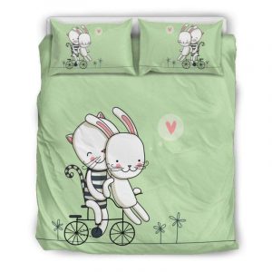 Funny Cat And The White Rabbit Duvet Cover and Pillowcase Set Bedding Set