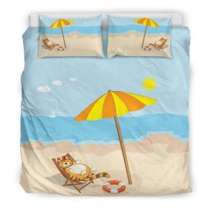 Funny Cat On The Beach Duvet Cover and Pillowcase Set Bedding Set