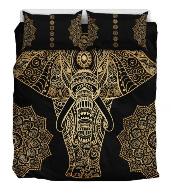 Gold Elephant Duvet Cover and Pillowcase Set Bedding Set