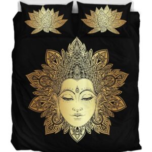 Gold Lotus Duver Duvet Cover and Pillowcase Set Bedding Set