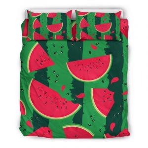 Green Stripes Watermelon Pattern Print Duvet Cover and Pillowcase Set Bedding Set