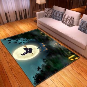 Halloween The Witch Flying On The Magic Broom At Full Moon Carpet Living Room Rugs