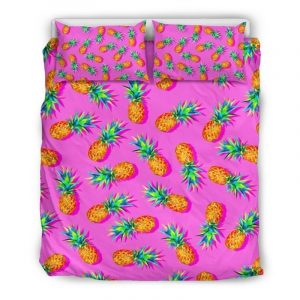 Hot Pink Pineapple Pattern Print Duvet Cover and Pillowcase Set Bedding Set