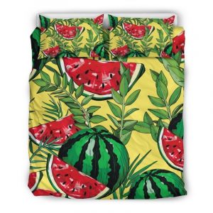 Leaf Watermelon Pieces Pattern Print Duvet Cover and Pillowcase Set Bedding Set