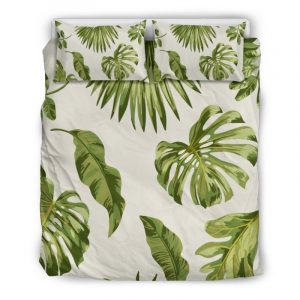 Light Tropical Leaf Pattern Print Duvet Cover and Pillowcase Set Bedding Set