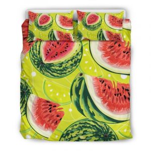 Lime Green Watermelon Pattern Print Duvet Cover and Pillowcase Set Bedding Set