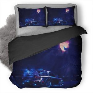 Madza Rx7 Neon Wolf Night Artwork Mz Duvet Cover and Pillowcase Set Bedding Set