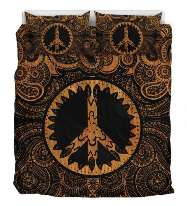 Mandala Peace Gold Duver Duvet Cover and Pillowcase Set Bedding Set