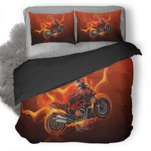 Moto Ducati Diavel Flame Do Duvet Cover and Pillowcase Set Bedding Set