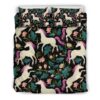 Night Floral Unicorn Pattern Print Duvet Cover and Pillowcase Set Bedding Set