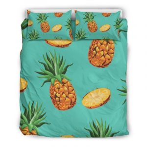Pastel Turquoise Pineapple Pattern Print Duvet Cover and Pillowcase Set Bedding Set