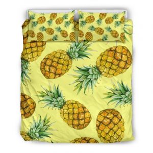 Pastel Yellow Pineapple Pattern Print Duvet Cover and Pillowcase Set Bedding Set