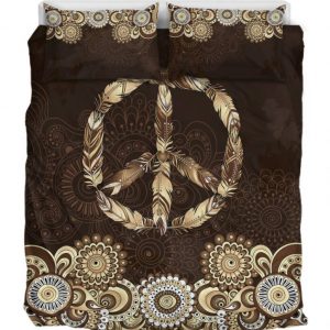 Peace Mandaka Dark Brown Duver Duvet Cover and Pillowcase Set Bedding Set