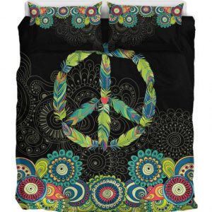 Peace Mandala Black Duver Duvet Cover and Pillowcase Set Bedding Set
