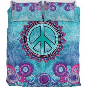 Peace Mandala Turquoise Duver Duvet Cover and Pillowcase Set Bedding Set 885