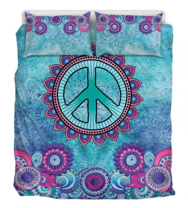 Peace Mandala Turquoise Duver Duvet Cover and Pillowcase Set Bedding Set 885