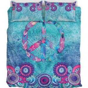Peace Mandala Turquoise Duver Duvet Cover and Pillowcase Set Bedding Set 908