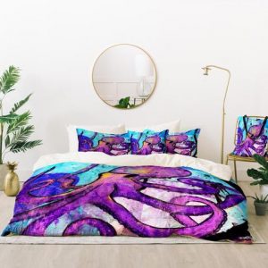 Purple Octopus Duvet Cover and Pillowcase Set Bedding Set
