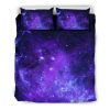 Purple Stars Nebula Galaxy Space Print Duvet Cover and Pillowcase Set Bedding Set