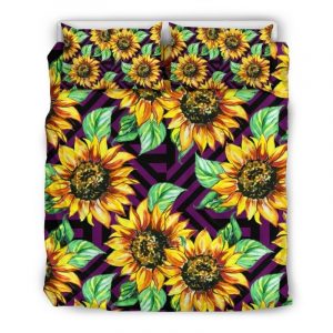 Purple Trippy Sunflower Pattern Print Duvet Cover and Pillowcase Set Bedding Set
