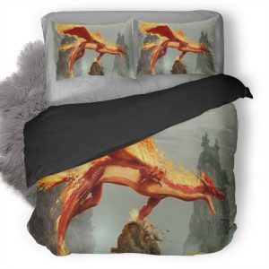 Red Fire Dragon Creature Fantasy Monster We Duvet Cover and Pillowcase Set Bedding Set
