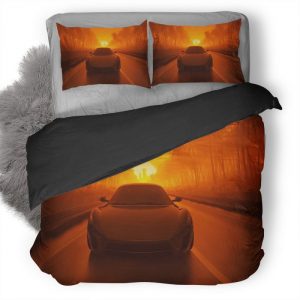 Road Car Synthwave Vo Duvet Cover and Pillowcase Set Bedding Set