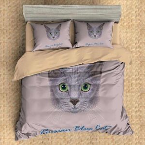 Russian Blue Cat Duvet Cover and Pillowcase Set Bedding Set
