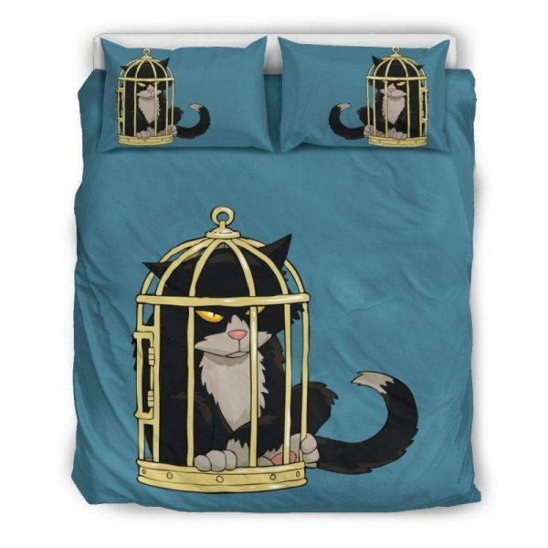 Scary Black Cat In The Cage Duvet Cover and Pillowcase Set Bedding Set