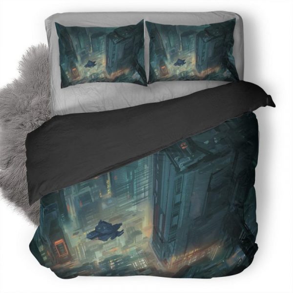 Scifi Future City Top View Vehicles Art Fj Duvet Cover and Pillowcase Set Bedding Set
