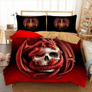 Skull And Dragon Red Duvet Cover and Pillowcase Set Bedding Set