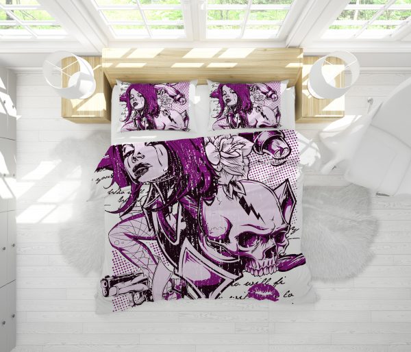 Skull Girl Duvet Cover and Pillowcase Set Bedding Set