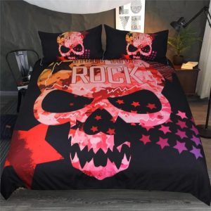 Skull Girls Love Rock Duvet Cover and Pillowcase Set Bedding Set 393