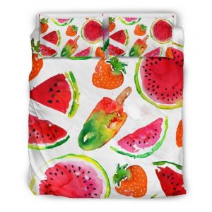 Summer Fruits Watermelon Pattern Print Duvet Cover and Pillowcase Set Bedding Set