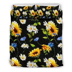 Sunflower Chamomile Pattern Print Duvet Cover and Pillowcase Set Bedding Set