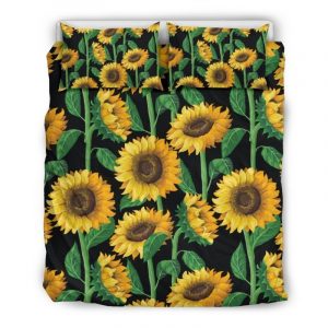 Sunflower Pattern Print Duvet Cover and Pillowcase Set Bedding Set