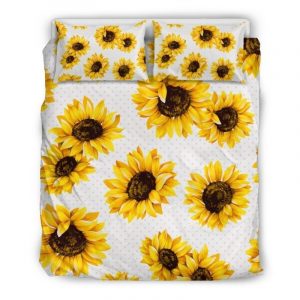 Sunflower Polka Dot Pattern Print Duvet Cover and Pillowcase Set Bedding Set