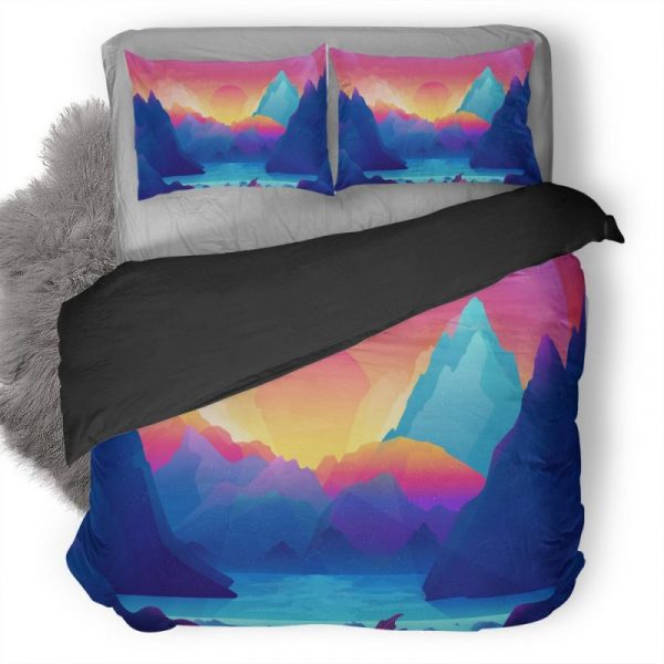 Sunrise Illustration As Duvet Cover and Pillowcase Set Bedding Set