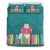 Sweet Charming White Cat Reading A Book Duvet Cover and Pillowcase Set Bedding Set