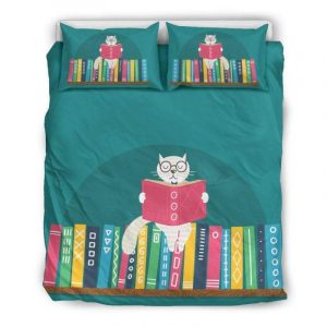 Sweet Charming White Cat Reading A Book Duvet Cover and Pillowcase Set Bedding Set