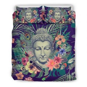 Tropical Buddha Print Duvet Cover and Pillowcase Set Bedding Set